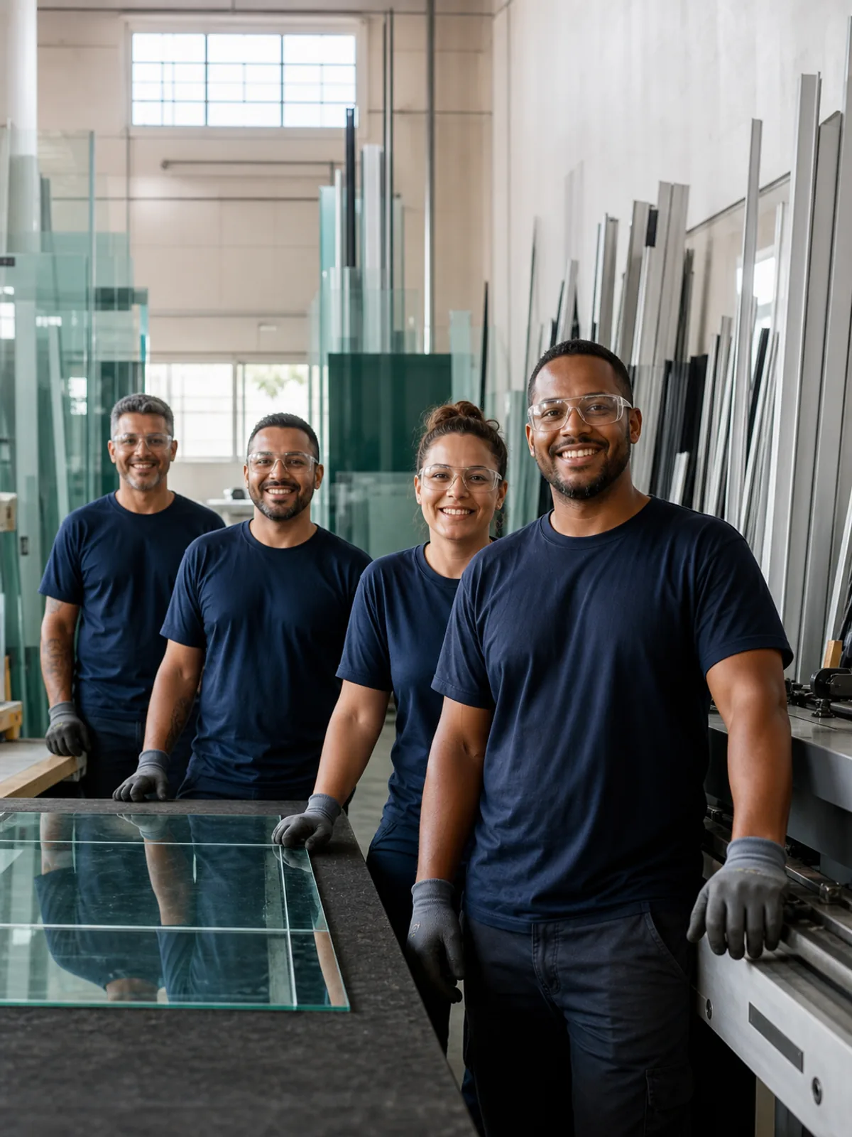Equipe técnica e oficina da vidraçaria